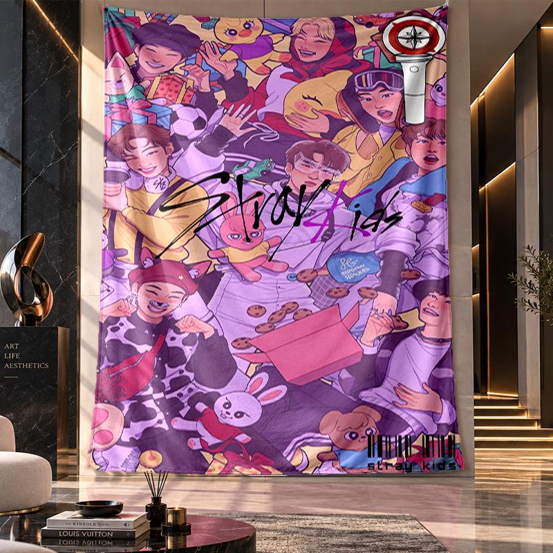 Wall Hanging Tapestry,Stray Kids Printed Fabric Backdrop For Dorm Room Party Decoration