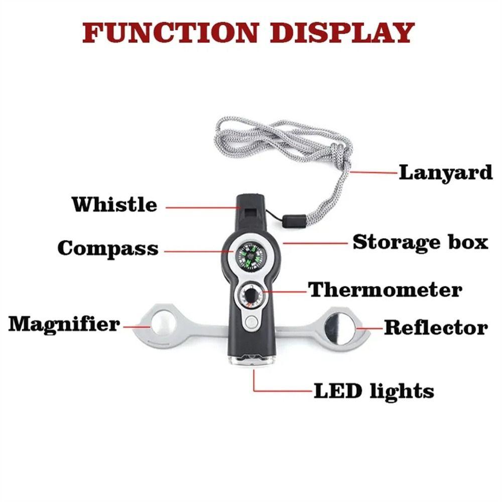 Compass Survival Whistle LED Light 7 in 1 Whistle Safety Whistle Emergency Whistle Outdoor Tools