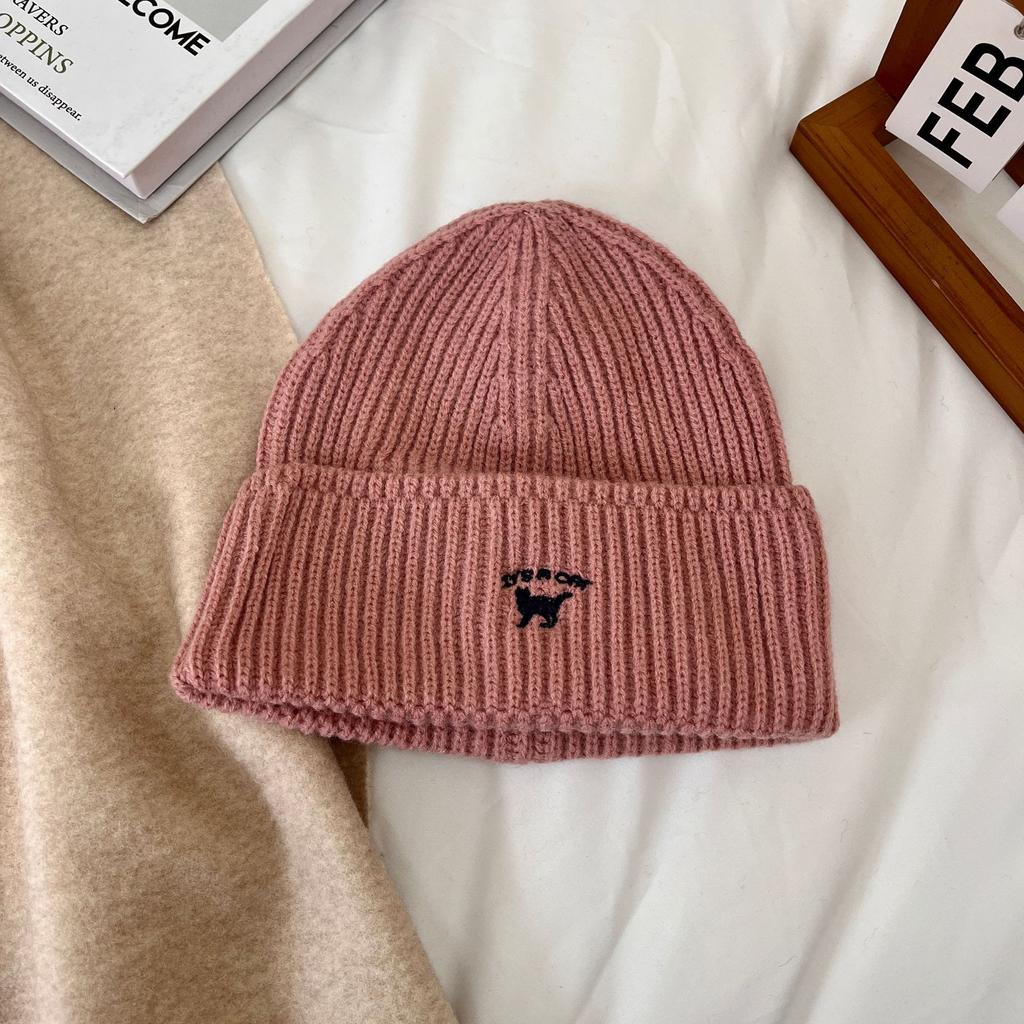 Шапка женская осенне-зимняя универсальная вышитая шапка с изображением котенка большая голова маленькая вязаная шапка модная теплая шерстяная холодная шапка