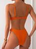 1011 new European and American vitality orange ribbed bikini women gather sexy front lace-up split swimsuit seaside