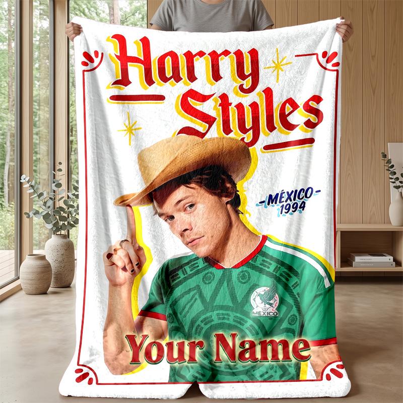 Harry Styles Custom Flannel Throw Blanket Print Your Name Text Soft Warm Blanket Holiday Present