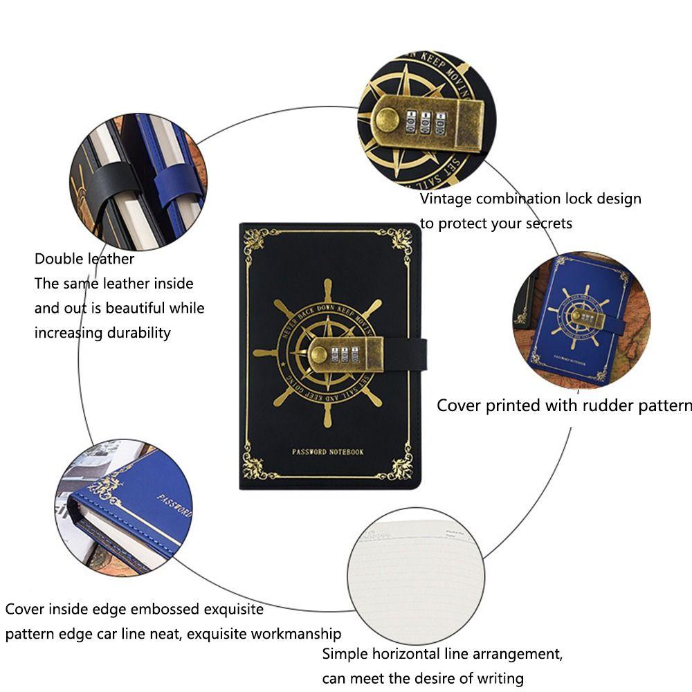 Thicken Diary with Lock Refillable Locked Journal Travel Sailor Password Notebook Boys