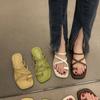 Летние женские тапочки на низком каблуке 2024 года, корейская версия, повседневные шлепанцы с застежкой-молнией, женские сандалии с открытым носком, женская обувь