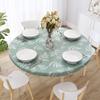 Elastic Table Cover Nordic Style Leaf Print Round Shape with Flannel Backing Anti-Slip Easy Care Waterproof Table Protection Banquets Party Decoration