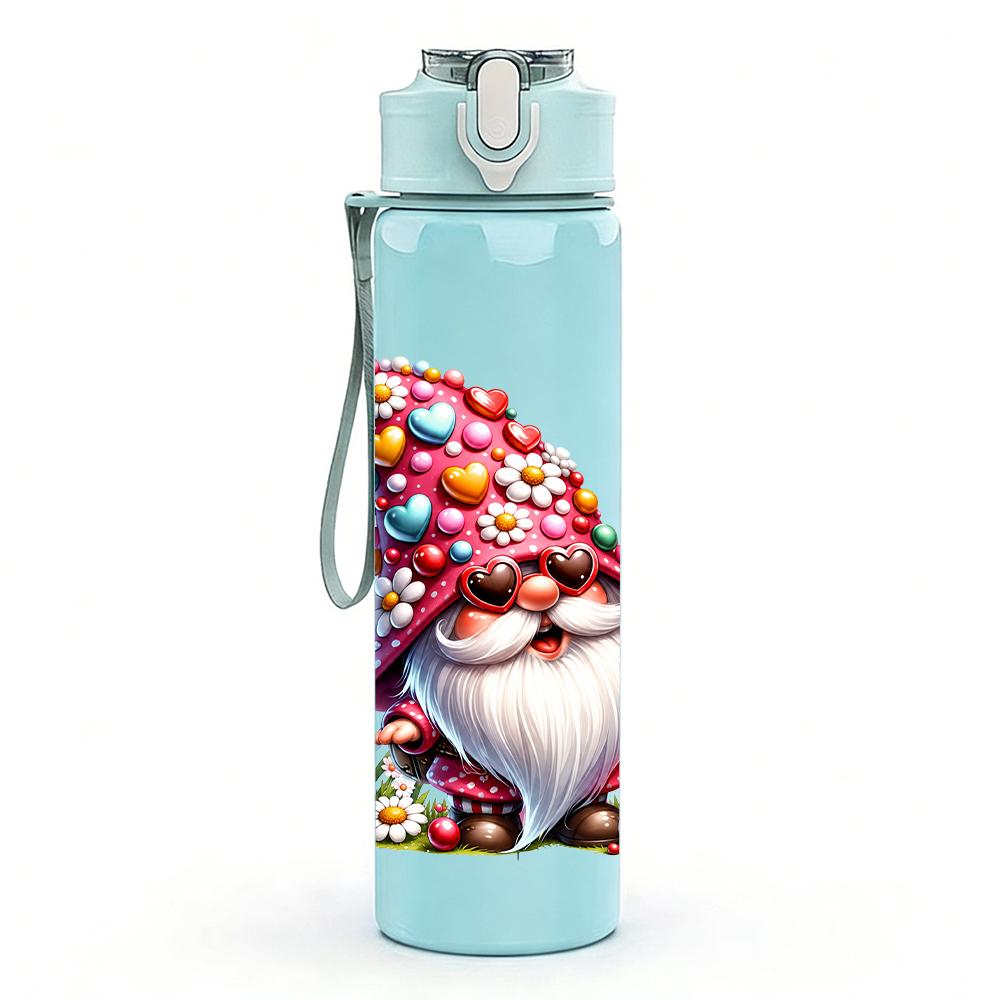 1PC Colorful Garden Gnome Graphic,750ml Color Plastic Sports Water Bottle,Leakproof Flip Straw Lid,Suitable for Sports Office Home Use