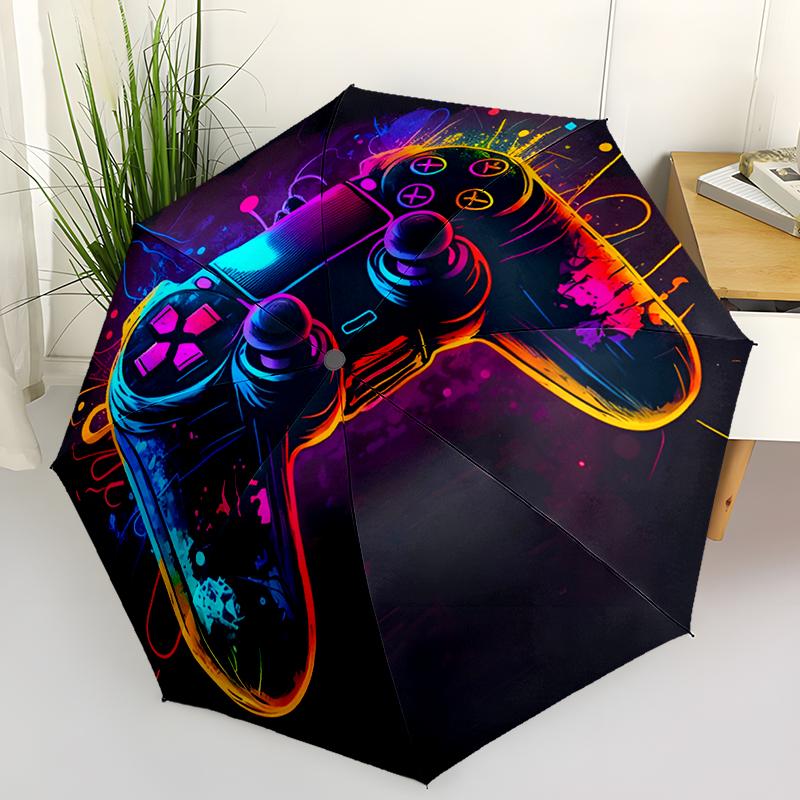 Game Console Theme Folding Umbrella-Fashionable Auto-Open Design 8 Iron Ribs Plastic Handle Foldable Sunshade,Perfect Gifts