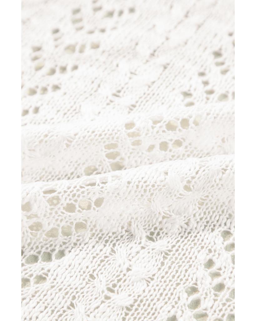 Azura Exchange White Plus Size Eyelet Knit Open Front Cardigan