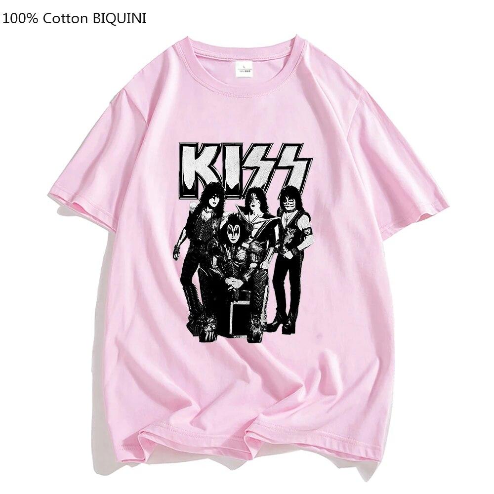 100% Cotton T Shirt Kiss T-shirt Unisex/Women Fashion Oversized Tshirt Tops Tees Summer Unisex Camiseta Heavy Metal Music Band Tees