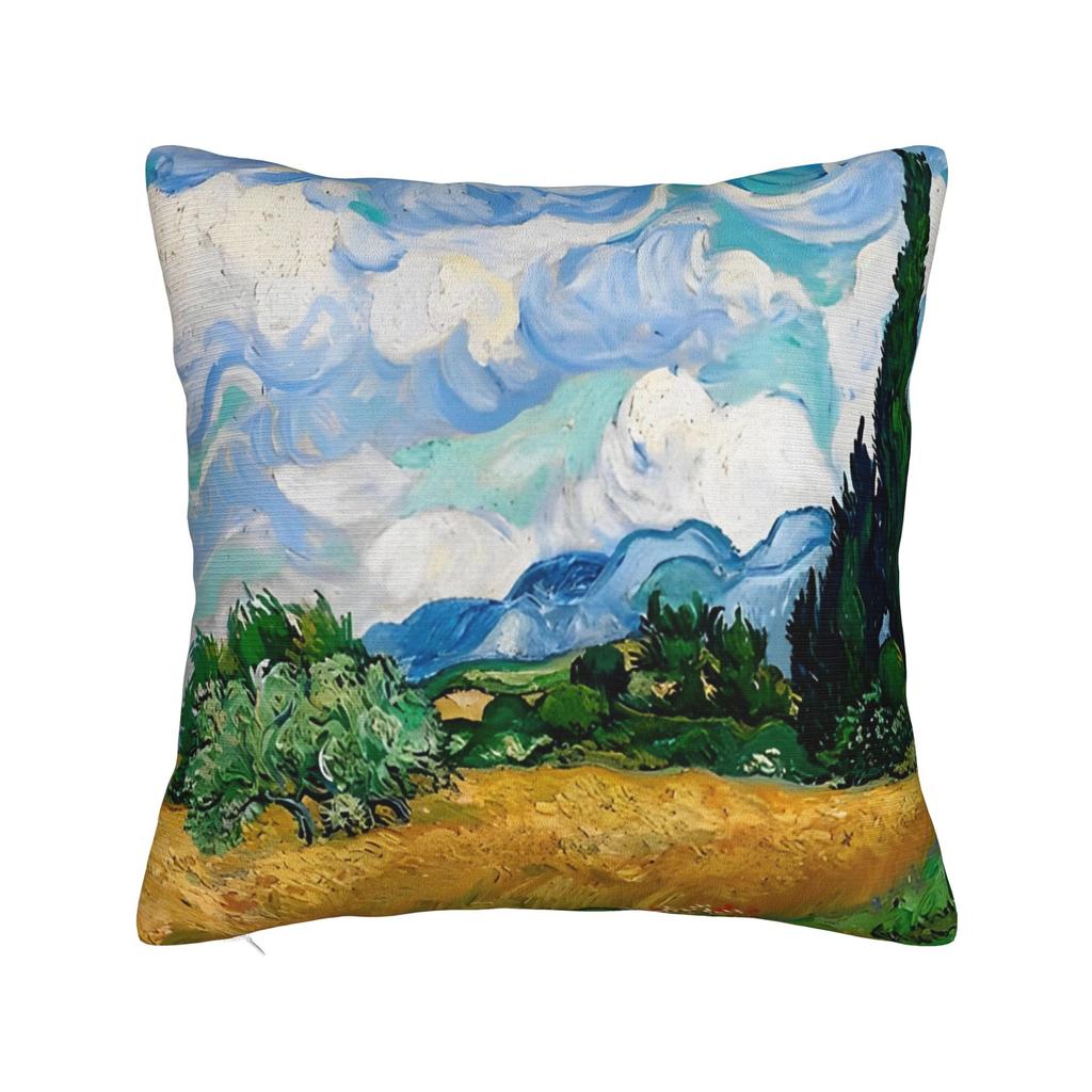 Van Gogh Wheat Field with Cypresses Square Pillow Cases Oil Painting Cushion Cover Customized Decor Pillowcase for Home xcm
