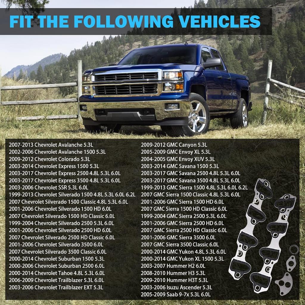 Intake Manifold Gasket Set - Compatible With 4.8L 5.3L 6.0L Chevy Silverado, Suburban, Tahoe, GMC Sierra, Yukon, Savana, Cadillac Escalade - Replace