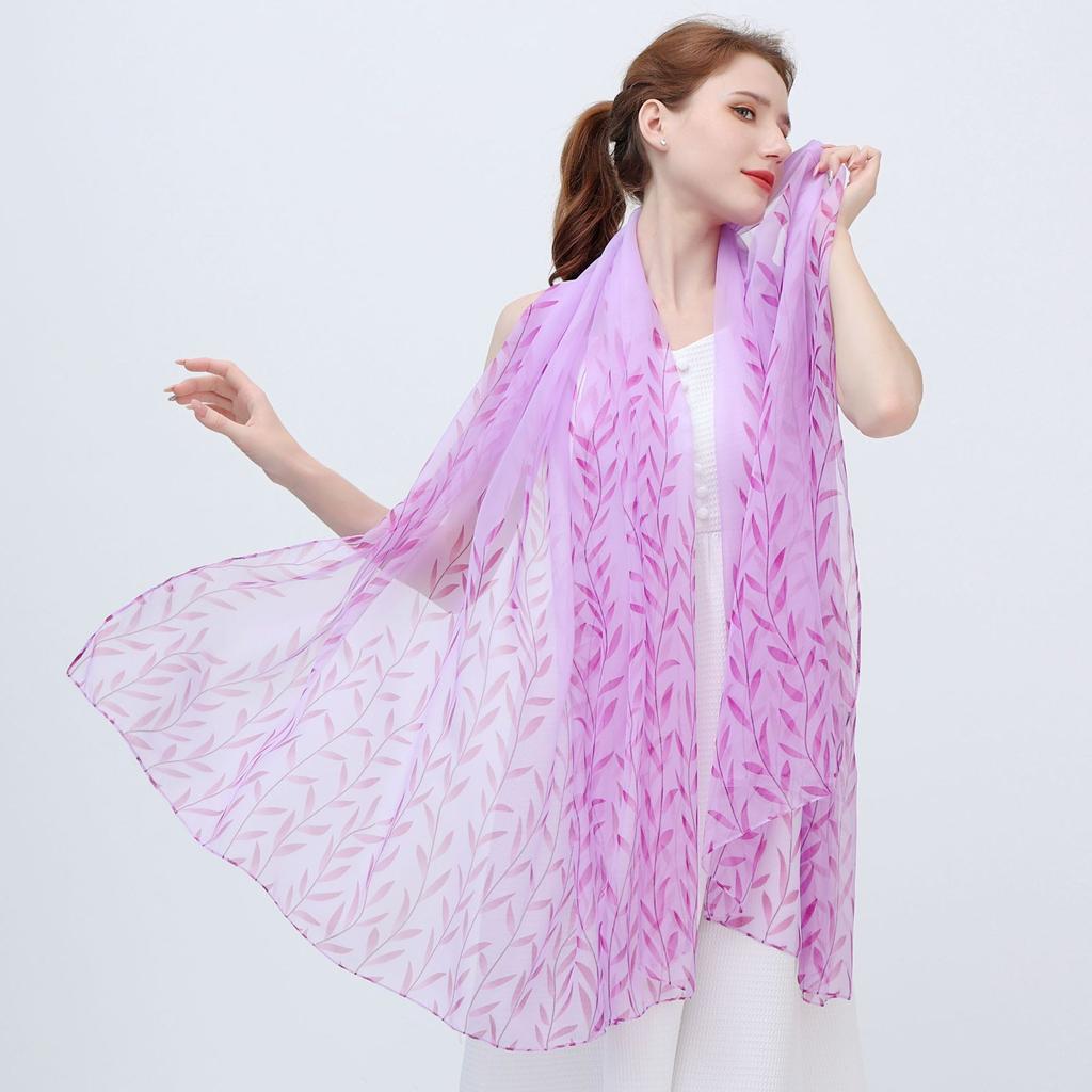 Women's Fashion Scarf Polyester Mature Style with Plant Pattern - Large Beach Shawl Wrap, Decorative Sun-Proof and Windproof