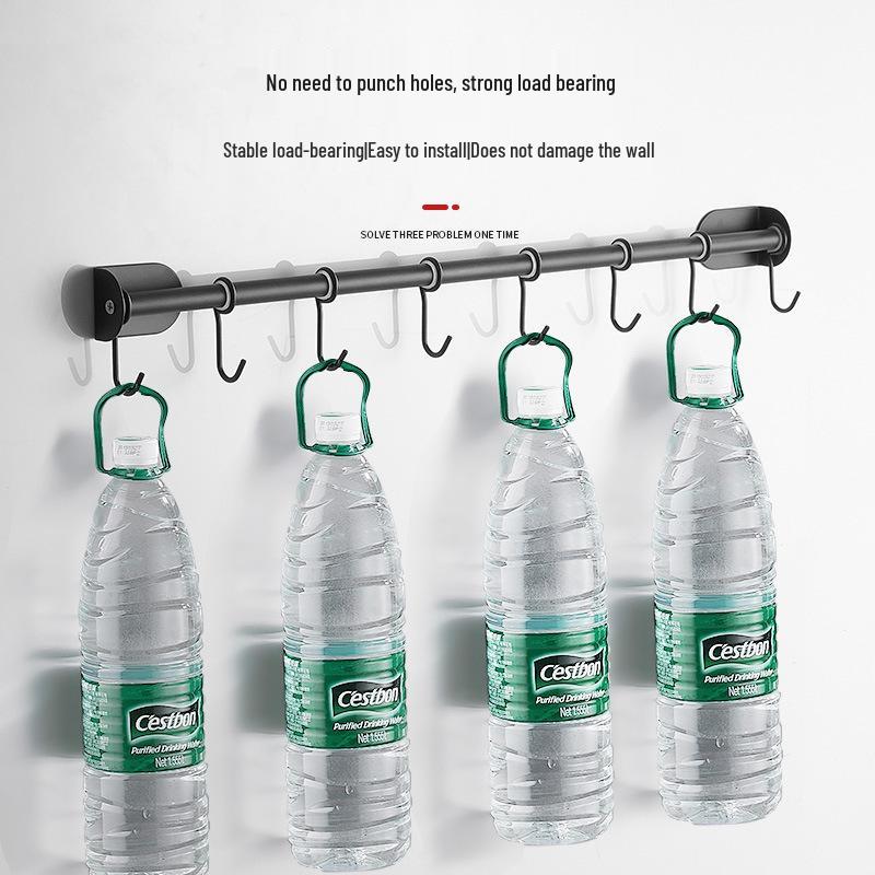 Stainless Steel No-Drill Wall-Mounted Kitchen & Bathroom Utensil Rack with Movable Hooks