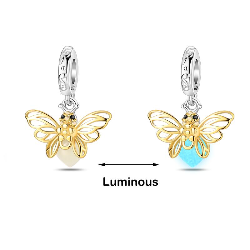 100% 925 Sterling Silver Firefly Star Bling Bling Blue Luminous Charms Beads Fit 925 Original Bracelets DIY Fine Jewelry