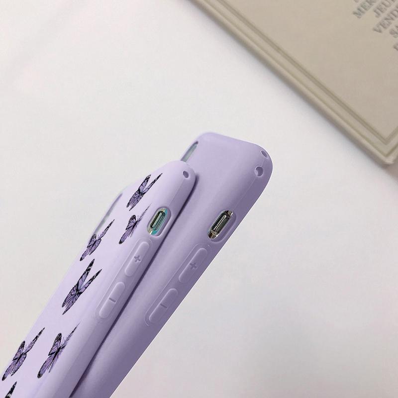 Мягкий силиконовый чехол Butterfly Purple для Xiaomi Redmi Note 13 Pro 13C 14 Samsung A35 A55 M35 Huawei Honor 200 iPhone Camera Защитный противоударный чехол