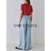 Autumn New Women clothes French style Simple Design Drape Mid-High Waist Loose Casual Long Wide-Leg Pants