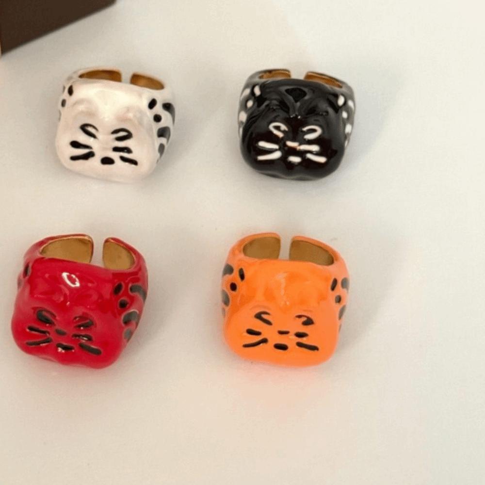 Korean Style Painting Ring Jewelry Accessories Chunky Enamel Ring Retro Drip Oil Cat Ring  Women