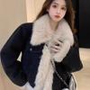 Джинсовая короткая сращиваемая шерстяная верхняя часть утолщенная хлопковая одежда осень и зима новая шуба из искусственного меха ягненка утолщенная для женщин