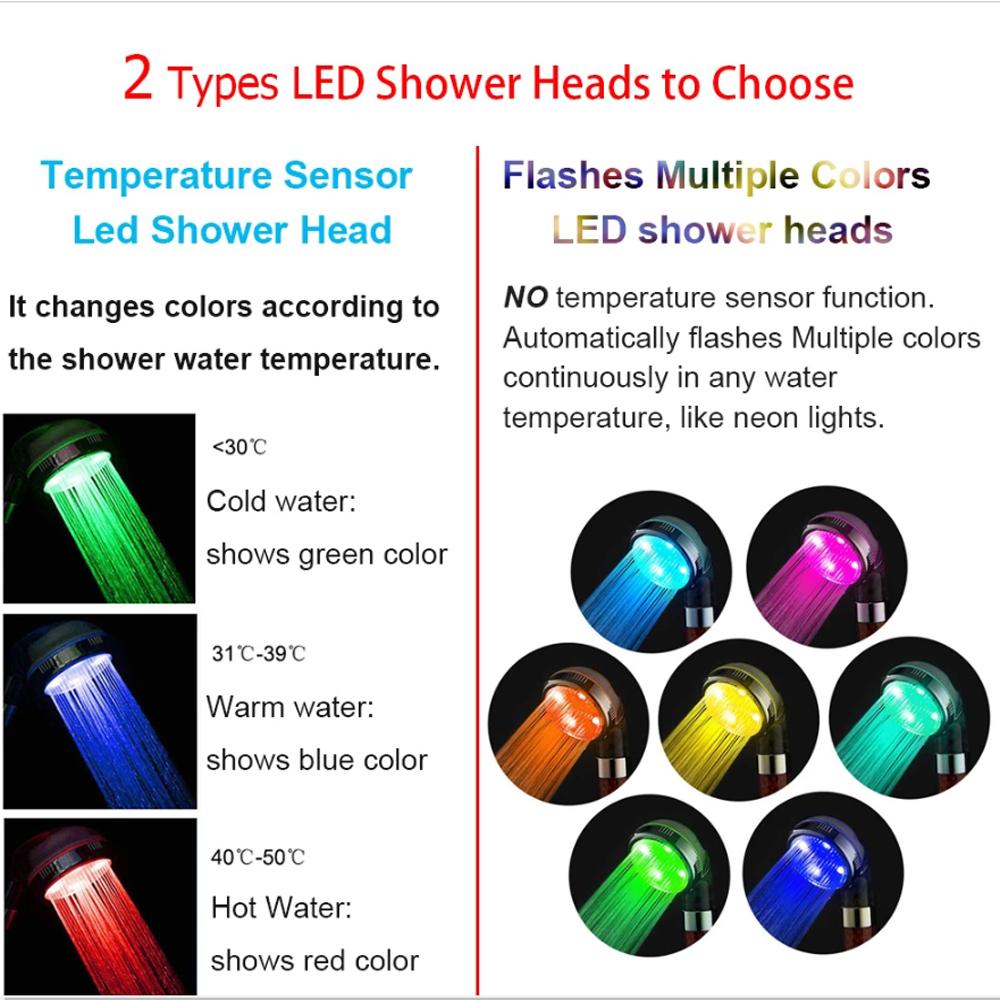5 Modes Temperature Control Colorful Shower Head 3/7 Color Change LED Spray Nozzle Silver High Pressure Rainfall Bathroom Shower