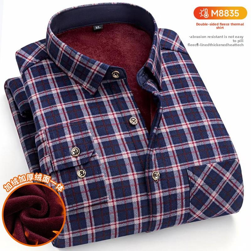 Мужская терморубашка большого размера Мужская зимняя утолщенная клетчатая рубашка с длинным рукавом на флисовой подкладке