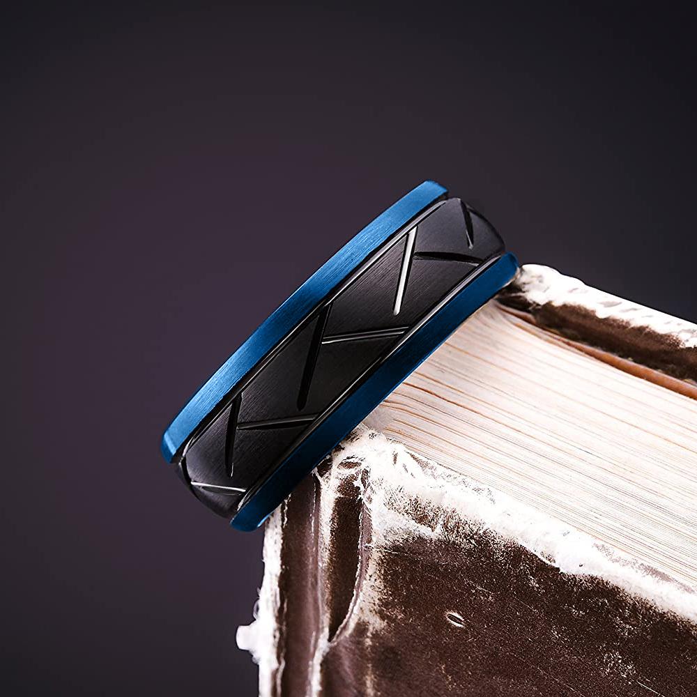 8 мм черное кольцо из нержавеющей стали с зигзагообразной канавкой, протектор шин, мотоциклетные кольца для мужчин, прочное матовое мужское обручальное кольцо