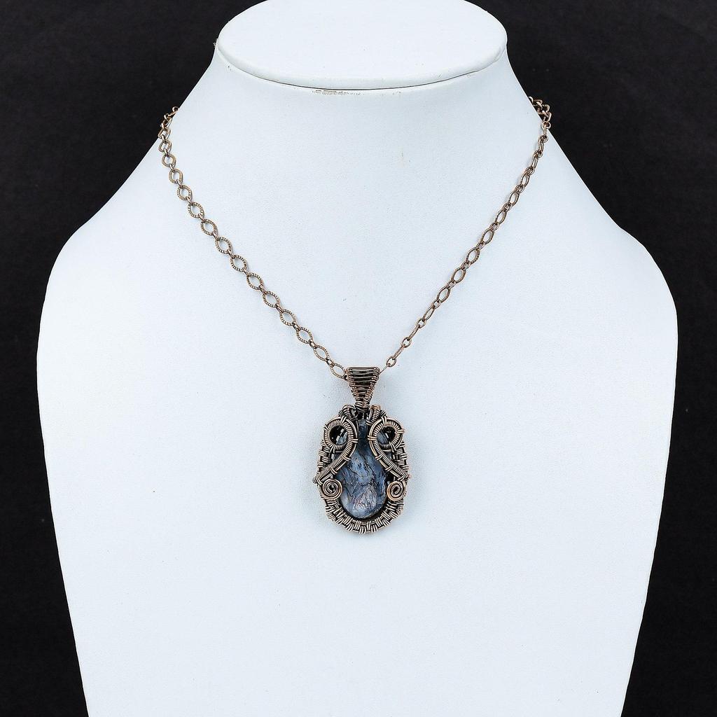 Подвеска из питерсита, медная проволока, кулон, ювелирные изделия из питерсита, кулон с драгоценным камнем, медные украшения, подвески с камнем ручной работы, подарок для нее