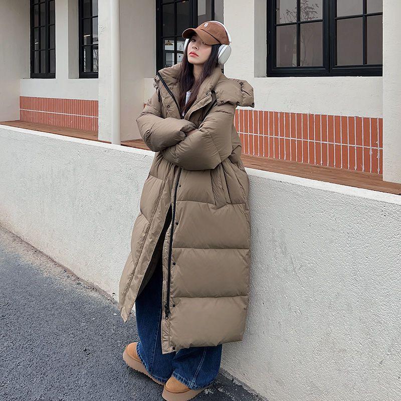 2024 новый пуховик выше колена большой стеганый пуховик корейской версии длинный утолщенный белый пуховик женский