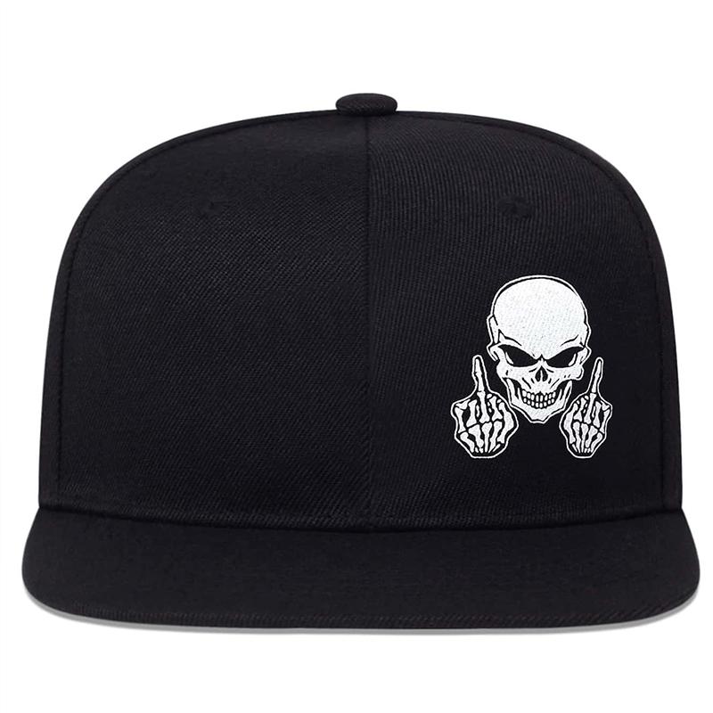 Topi Hip Hop Skull Unisex – Trendy Flat Brim Snapback Cap for Street Style Lelaki & Wanita