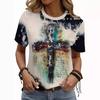 Летние повседневные футболки с круглым вырезом, 3D-принтом крестов и короткими рукавами для модных женщин