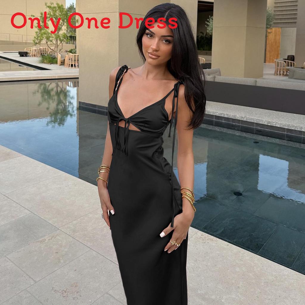 Summer Pink V Neck Slip Dress With Ties For Casual And Party Wear