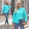 Весна Осень Чистый Хлопок Повседневный Свободный Длинный Рукав Однотонная Рубашка Женские Верхние Блузки и Рубашки