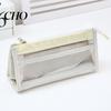Fresh Color Stationery Bag Transparent Mesh Pencil Case for Middle School Students Large Pouch Capacity Multilayer Storage with Compartments
