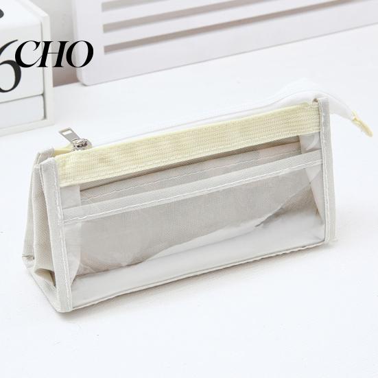 Fresh Color Stationery Bag Transparent Mesh Pencil Case for Middle School Students Large Pouch Capacity Multilayer Storage with Compartments