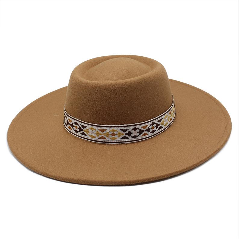 Vintage Ethnic Style Wool Felt Wide Brim Unisex Hat
