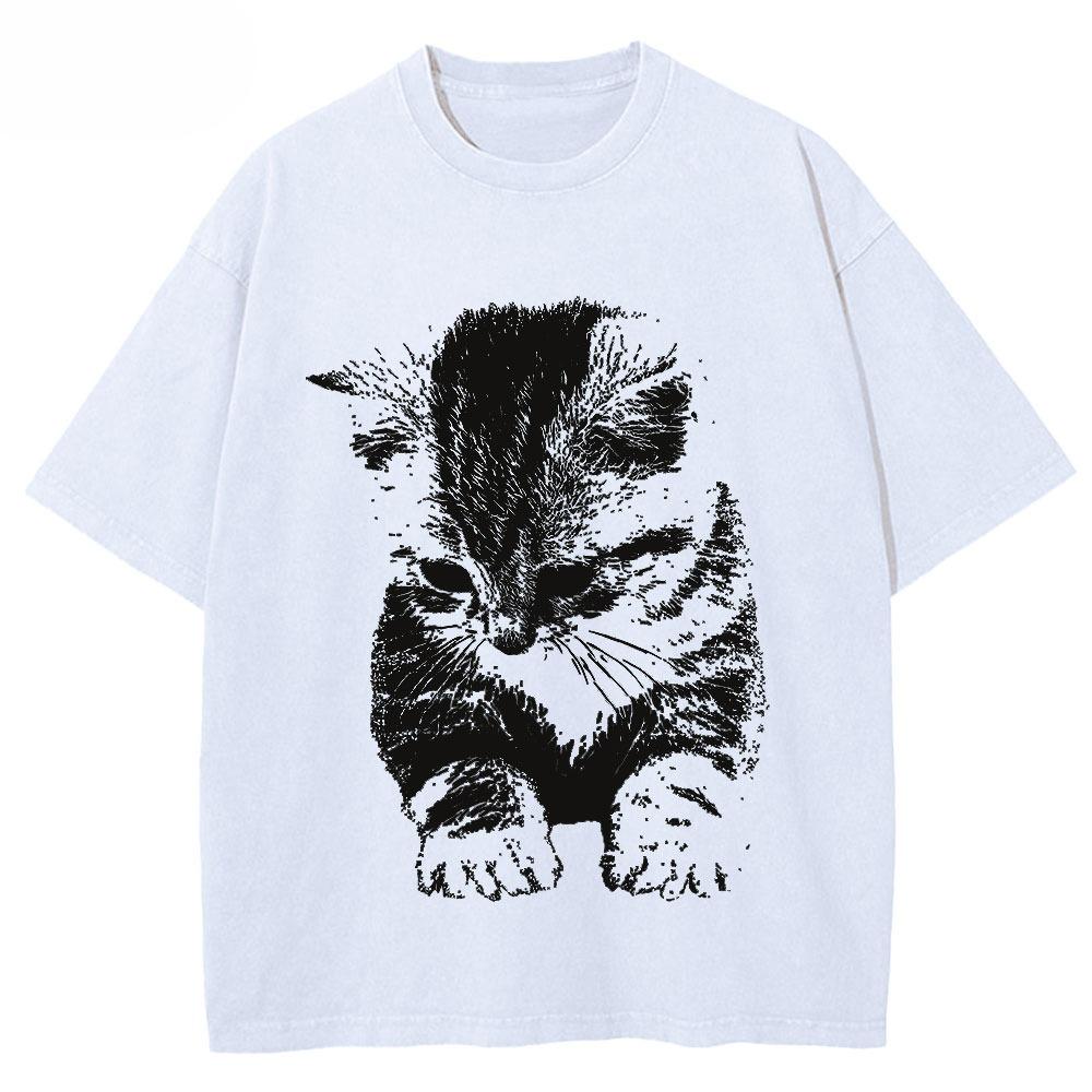 El Gato Sad Kitten Funny Meme Sad Crying Munchkin Cat Trendy Tshirt For Unisex Unisex Cotton T Shirts Short Sleeve Tops Casual Top