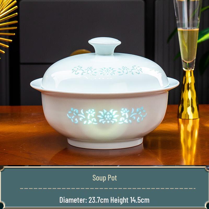 Jingdezhen Underglaze Celadon Linglong Porcelain Noodle Bowl