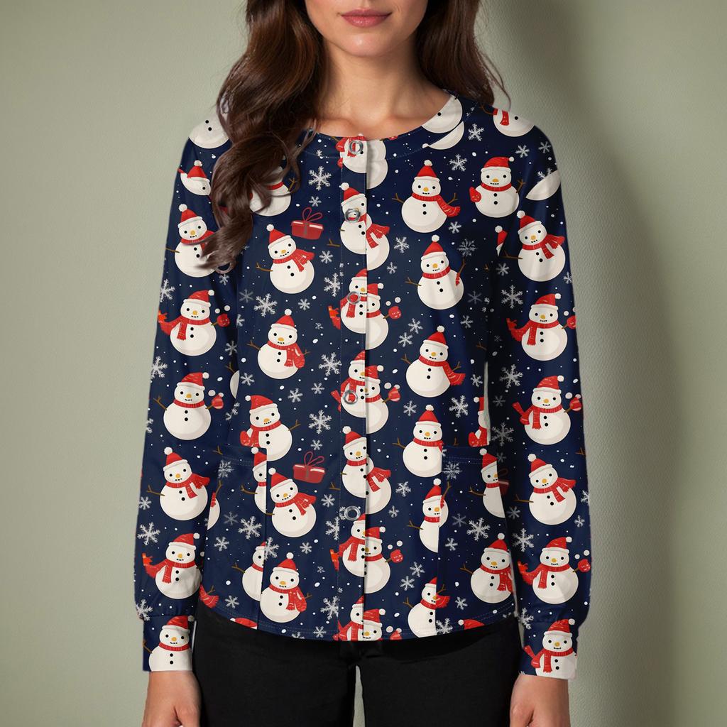 Женский повседневный однобортный однобортный защитная одежда с рождественским принтом и длинными рукавами, кардиган, топ