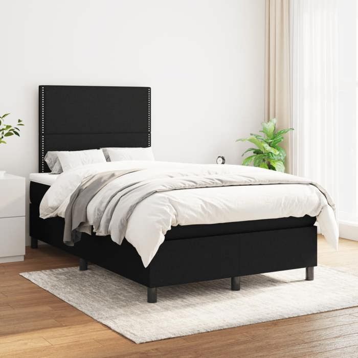 Cadre de lit avec matelas - Maison Exclusive - 120 x 190 cm - Tissu noir - Matelas 20 cm ressorts ensachés