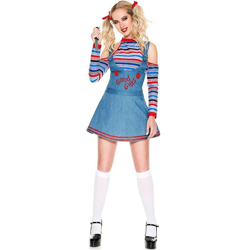 Halloween Chucky Girl Jumpsuit Costume for Scary Party Role Play