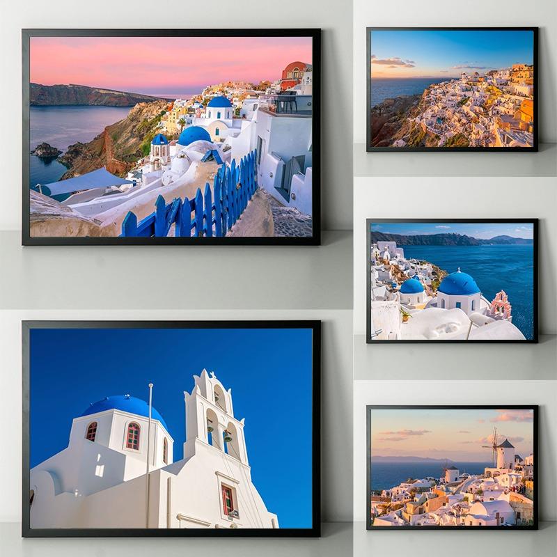 Greece Santorini Beautiful Scenery Coast Poster Greece Traveling Wall Art Decor Photos Canvas Prints Home Room Aesthetic Decor
