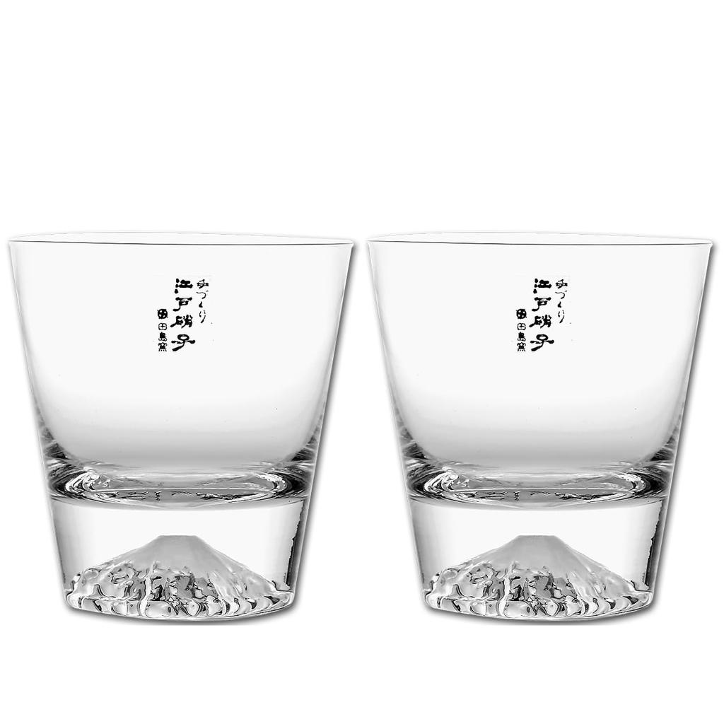 Fuji Tajima Glass Plain Rocks Glass Set Souvenir Grand Prix Edo Edo 60th Celebration Made in Paulownia Wood Includes Views of Mount Fuji Postcard x