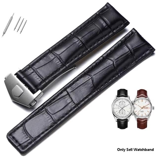 Оригинальный кожаный ремешок для часов Tag Heuer Carrera Monaco Черный Коричневый Браслет Наручные часы Ремешок для часов 19мм 20мм 22мм