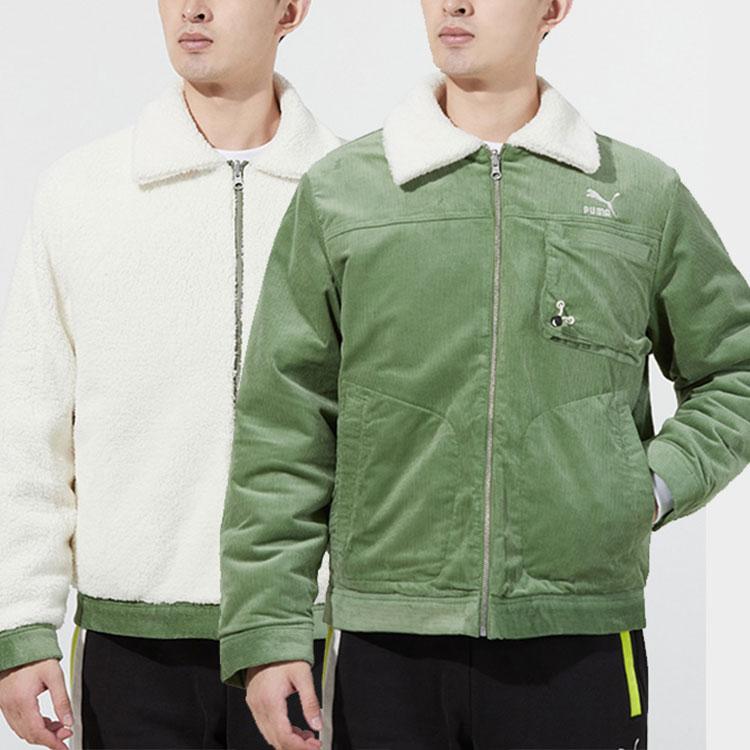 Puma Двусторонняя куртка из флиса и вельвета с вышитым логотипом Мужская верхняя одежда Зеленый 534751-67