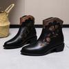 Fashion Women's Thick Heel Cotton Boots New Winter Pointy Back Zipper Embroidery Anti-slip Wear-resistant Short Boots