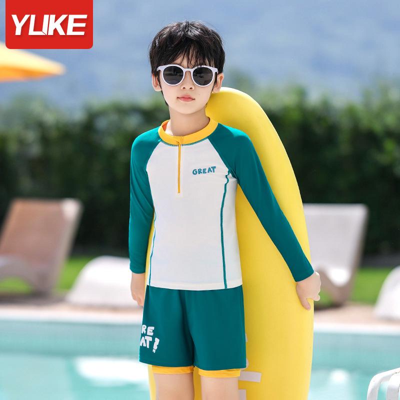 Детский слитный купальник с длинным рукавом для защиты от солнца - Модный летний наряд для больших детей и подростков