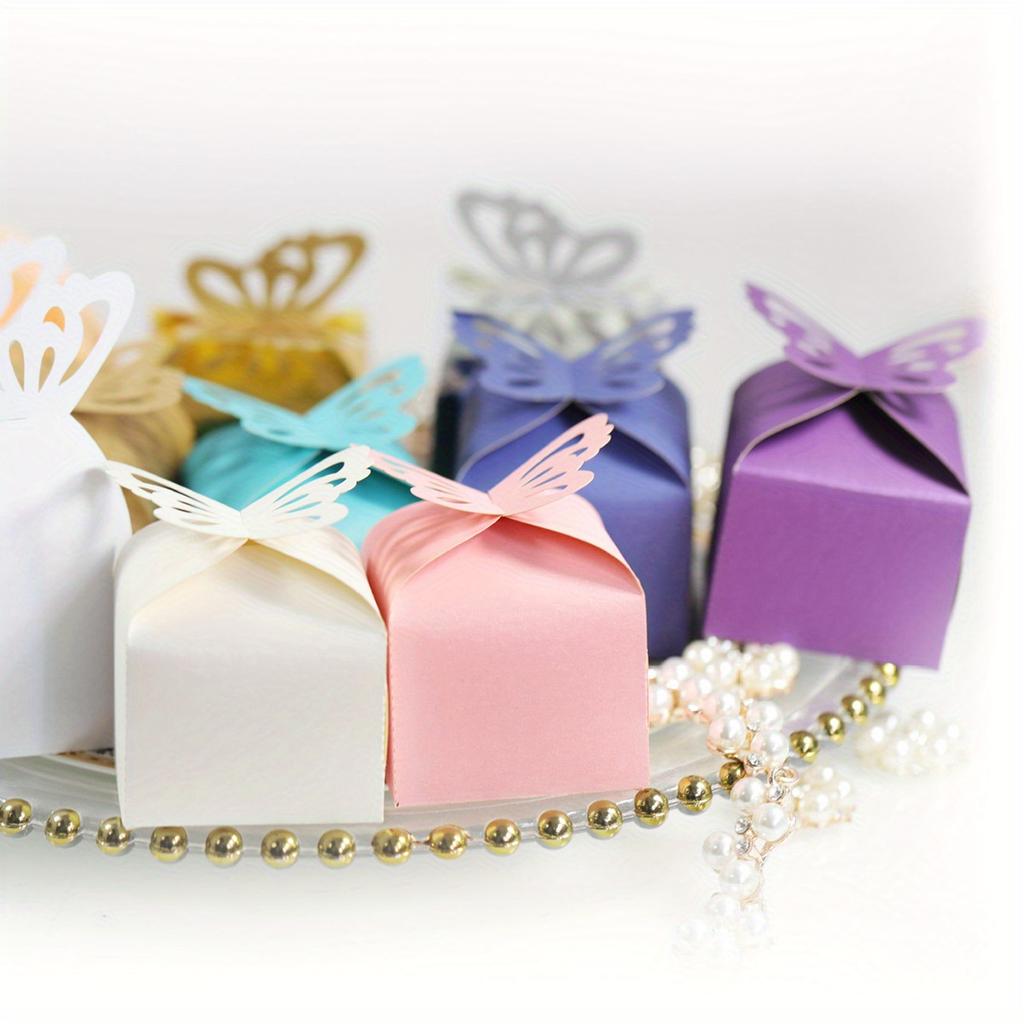 20pcs Small Gift Box, Birthday Wedding Party Candy Pearlescent Paper Butterfly Goodie Box Square Box Goody Wedding Paper Box