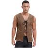 Mens Pirate Cowboy Vest Lace Up Front Solid Color Waistcoat Medieval Cosplay Halloween Costume