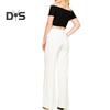 Women Long Pants Elastic High Waist Pockets Solid Color Trousers Casual Loose Fit Wide Leg Flared Pants Streetwear