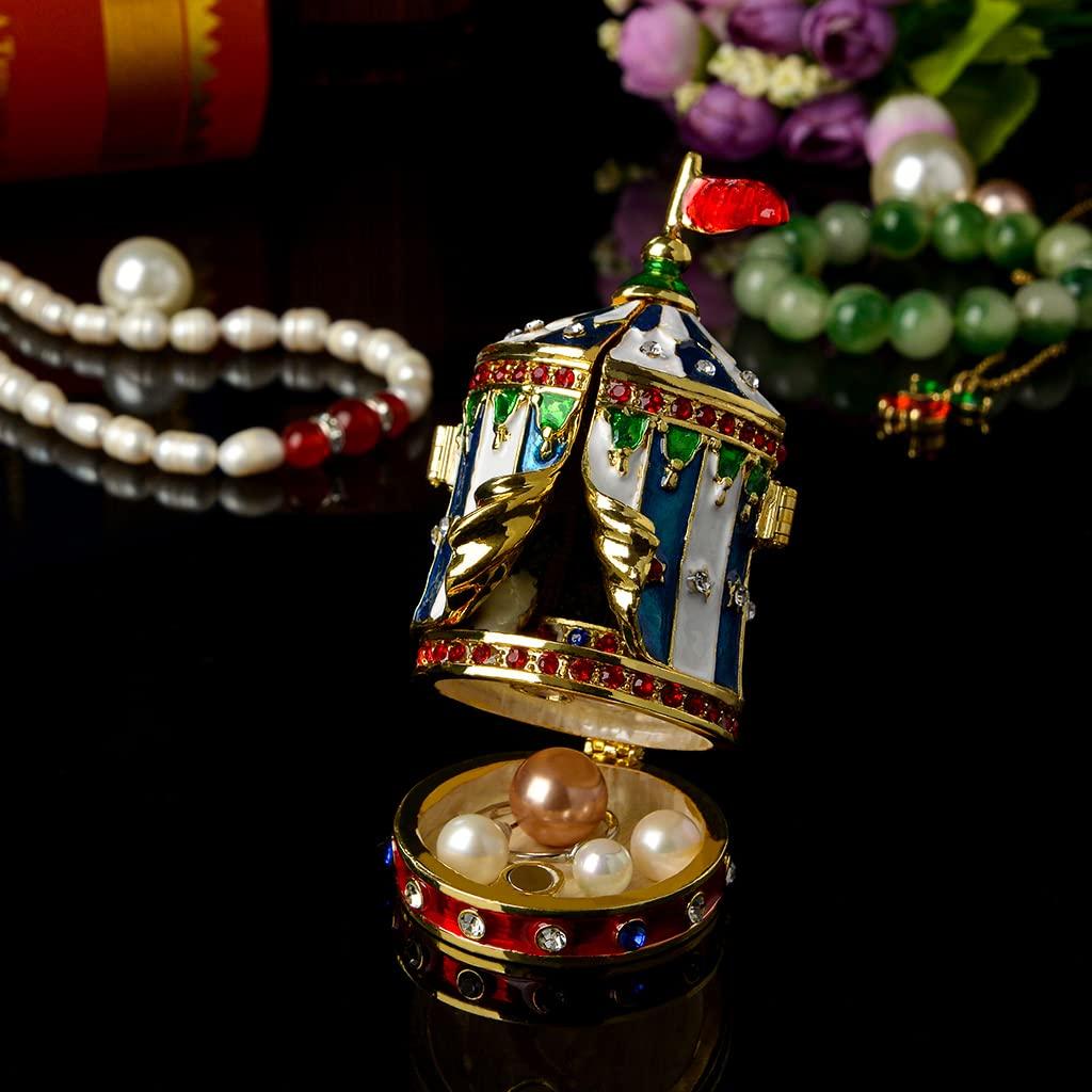 Circus House Small Building Figurine, 3.57" Tall, Home Decor Accent, Gold Plated Crystal Enamel, Vintage Jewelry Trinket Box, Festival Gift