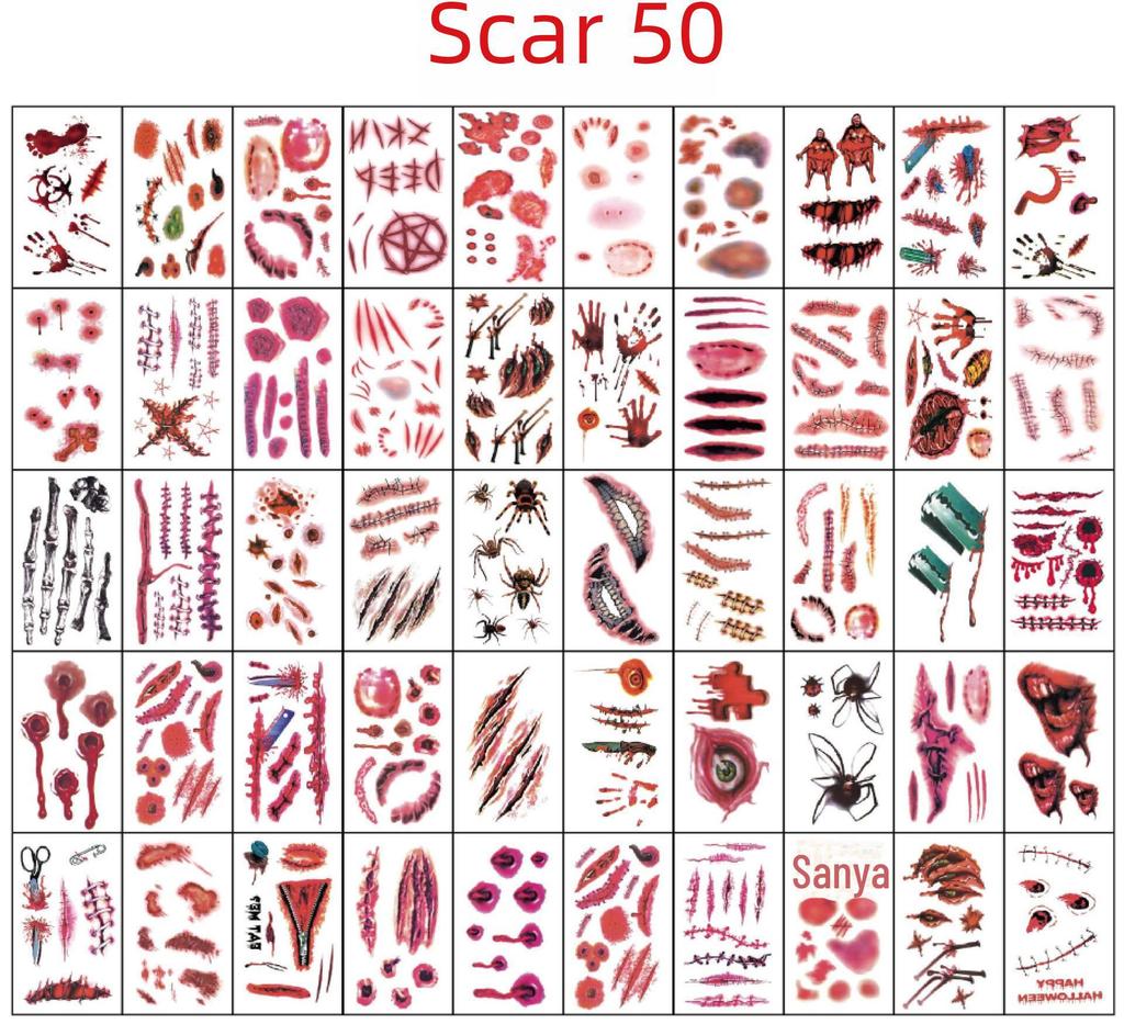 Наклейки на лицо с кровоточащим укусом и шрамом от зуба на Хэллоуин