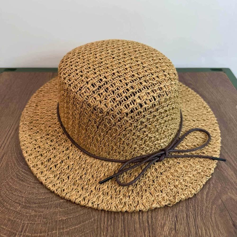 Sun Protection Straw Boater Hat Breathable Mesh Flat Top Beach Hat Handwoven Sun Cap Resort Wear